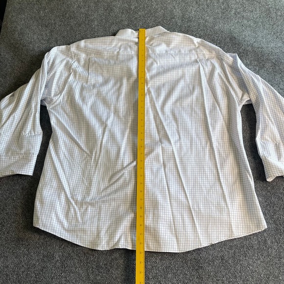 Tasso Elba Mens XXL 18 34-35 Dress Shirt White Blue Grid Check Cotton Long Slv - Picture 5 of 7